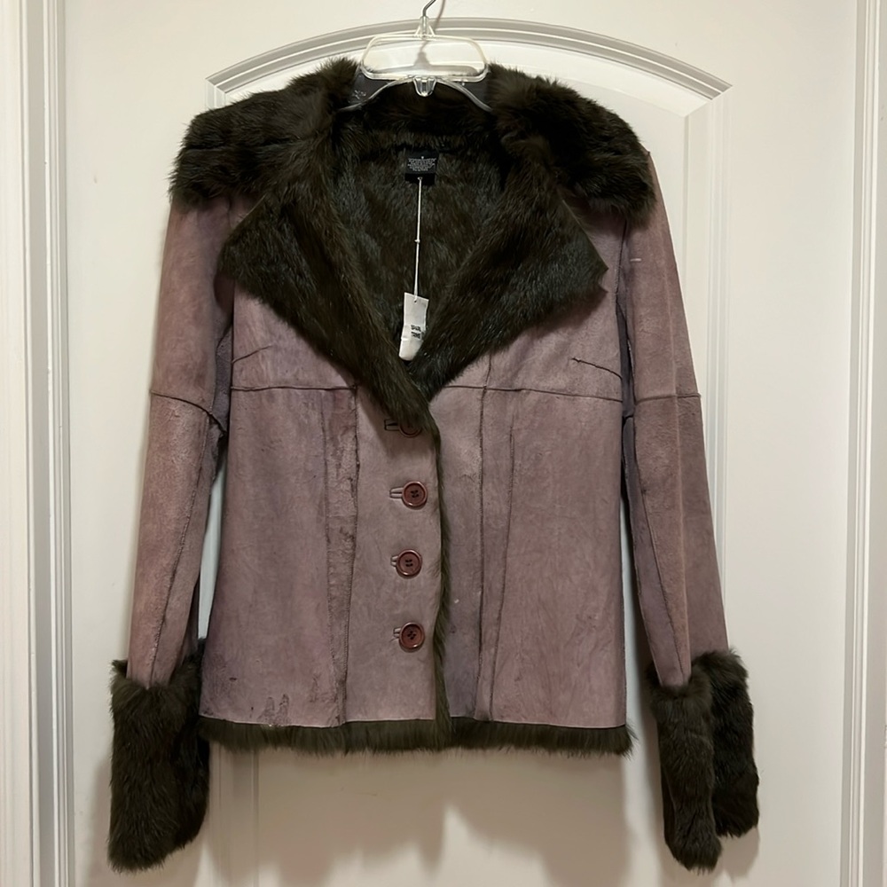 Brand new rabbit fur leather jacket.